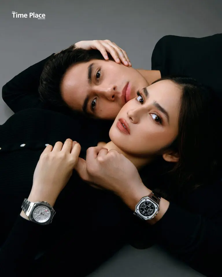 ON EL _ WATCH—Bell & Ross BR-05 Chrono Black Steel, 42 mm _ OUTFIT—ZEGNA Black Oasi Cashmere Crewneck _ ON SYIFA—WATCH Bell & Ross BR-05 Grey Steel, 40 mm _ OUTFIT—CELINE Cardigan in Fine Wool Black